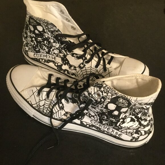 Converse All Star high top canvas unisex sneakers white with black graphic sz 10 - Picture 7 of 7